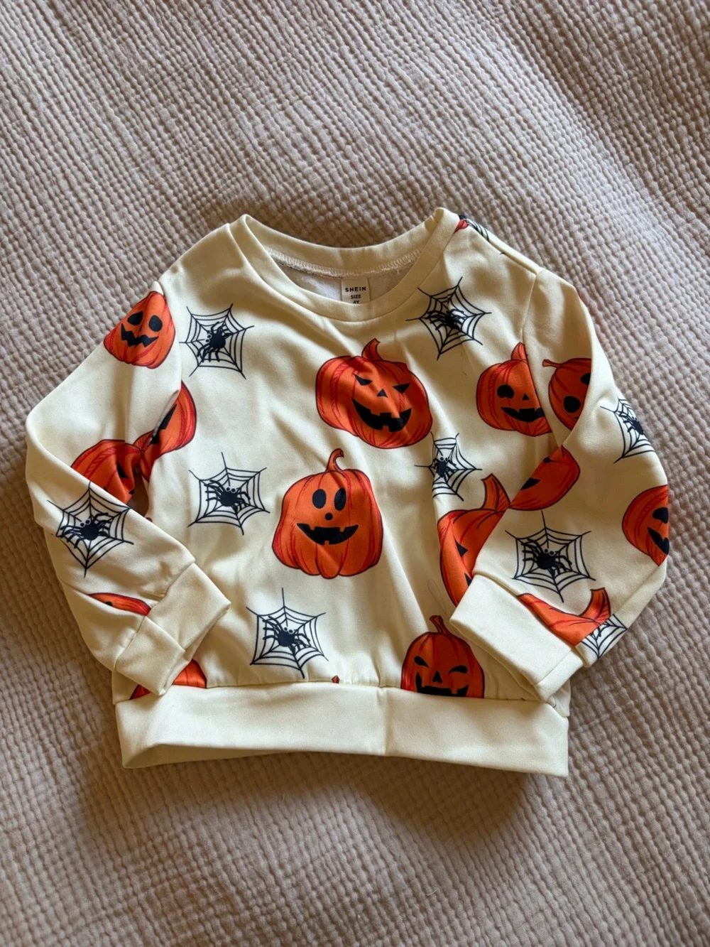 SHEIN Cream Halloween Pumpkin & Spiderweb Sweatshirt